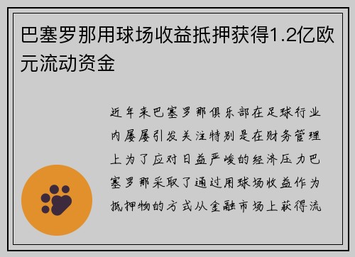 巴塞罗那用球场收益抵押获得1.2亿欧元流动资金